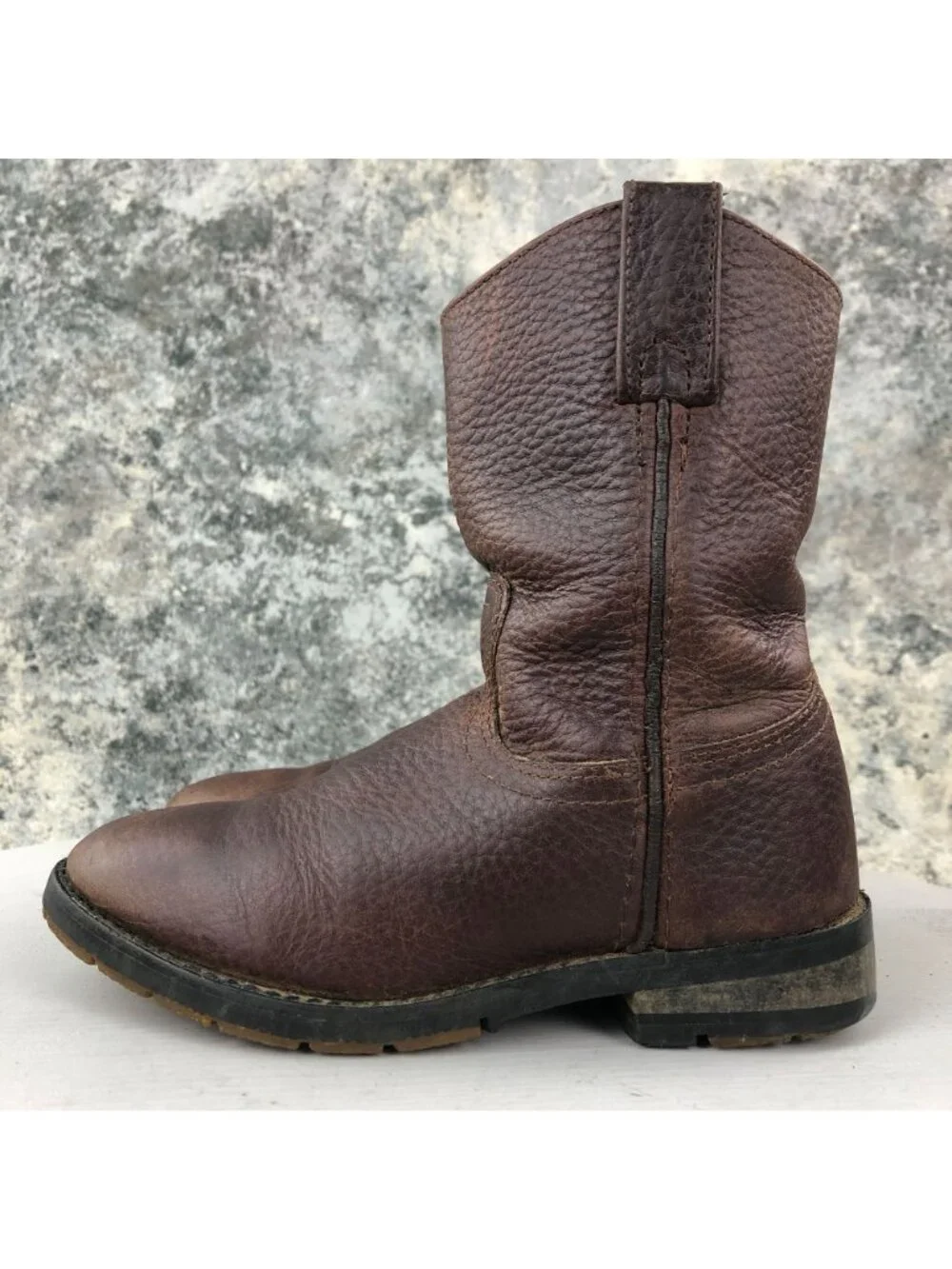 Double H Kid's Size 12 Brown Leather Pull On Closed Toe Western Cowboy Boots